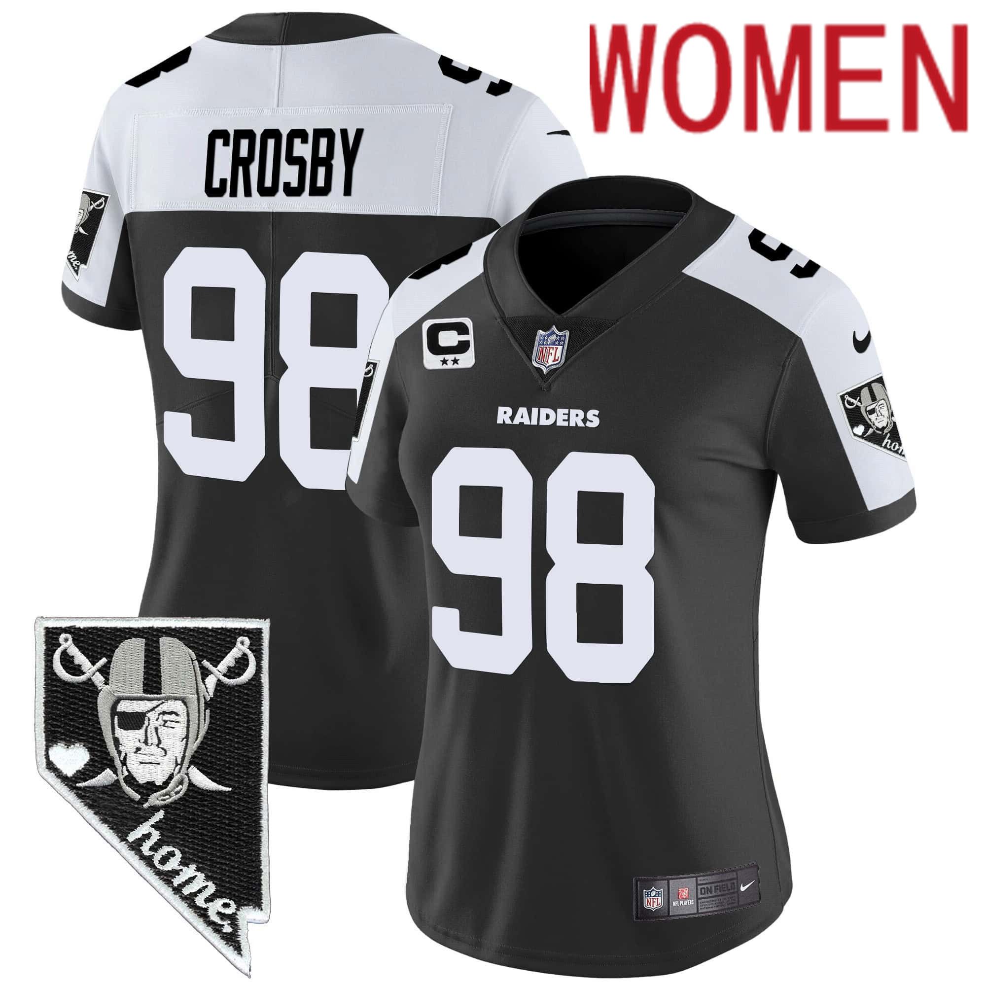 Women Oakland Raiders #98 Crosby Black 2024 Nike Nevada Home Patch Vapor NFL Jersey
